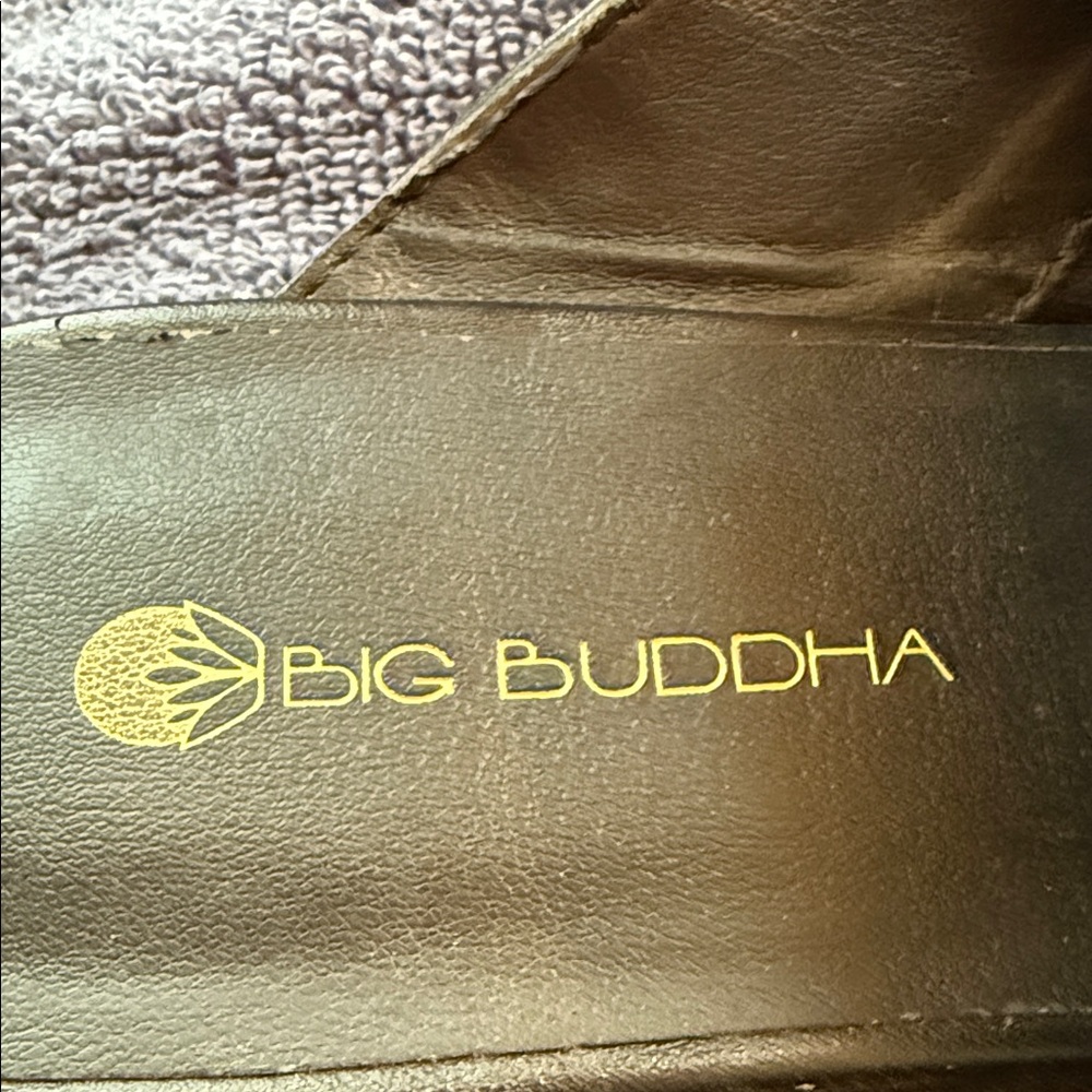 Big Buddha Black Leather Slip-On Loafers with Gold Buckle 8.5 - Picture 2 of 8